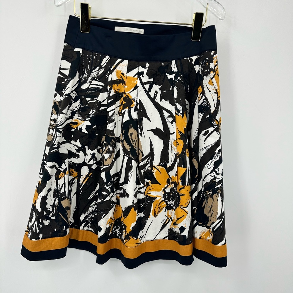 D. Exterior Pleated Skirt Yellow Black White Floral Print EU 44 Size 8 | B151